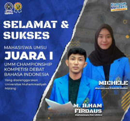Muhammad Ilham Firdaus Mahasiswa PAI UMSU Juara 1 UMM Championship Debat Bahasa Indonesia